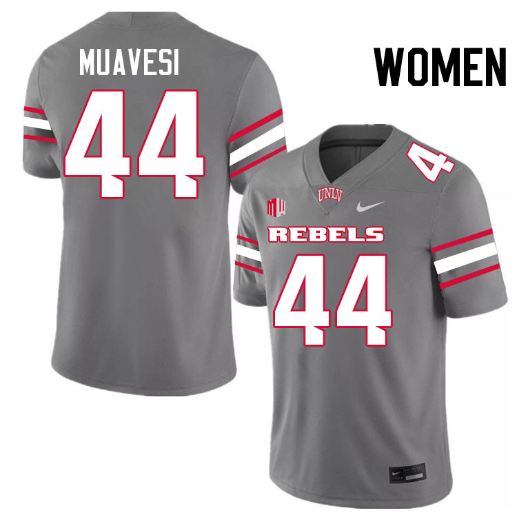 Women #44 Waisale Muavesi UNLV Rebels College Football Jerseys Stitched-Grey